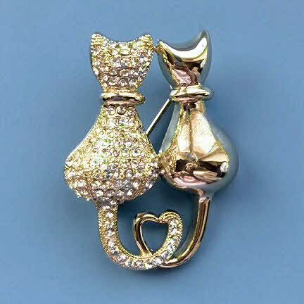 Equilibrium Two Cats Tails Entwined Brooch - Gold