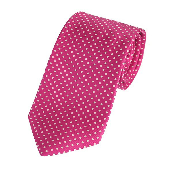 dark pink and white silk small polka dot tie