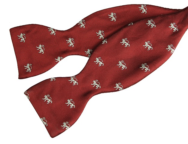self tie red white rampant lion bow tie