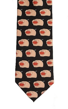 fun pink pig silk tie