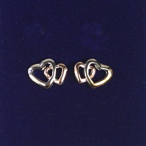 gold and silver two heart stud earrings