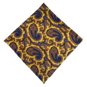 gold & vibrant blue paisley pocket square