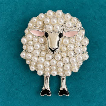 Indulgence Pearly Fleece Sheep Brooch with white faux pearls and silver-tone face