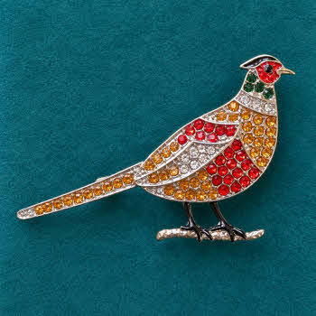 Indulgence pheasant brooch with colourful stones and silver-tone detailing