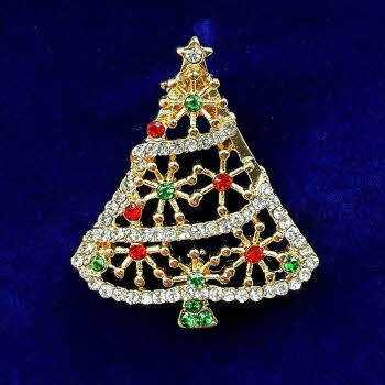 indulgence gold christmas tree sparkly bauble brooch