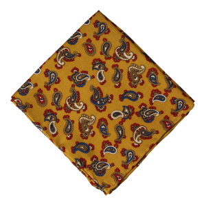 mustard fancy paisley silk pocket square