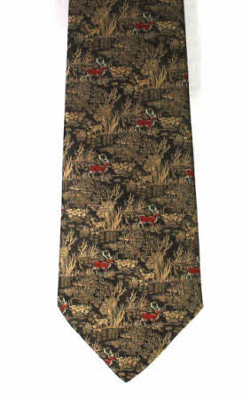 Light brown country tie with embroidered stags on a detailed woodland background