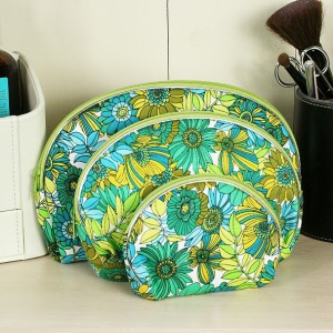 turquoise green floral make up bag set