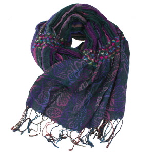 woven multi purple fringed scarf